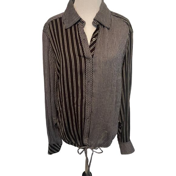 Free People Mixed Stripe Button Top Womens Small Black & Grau Tie Hem Patchwork - Picture 1 of 8